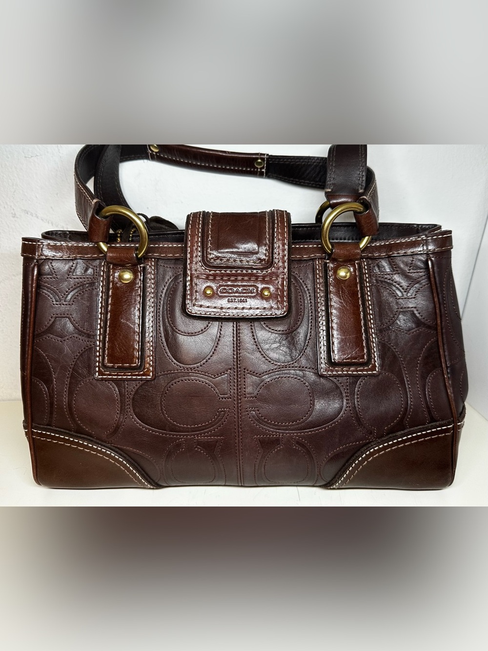 COACH Vintage Hampton Signature 11330 Brown Leather Shoulder Bag - Picture 3 of 15